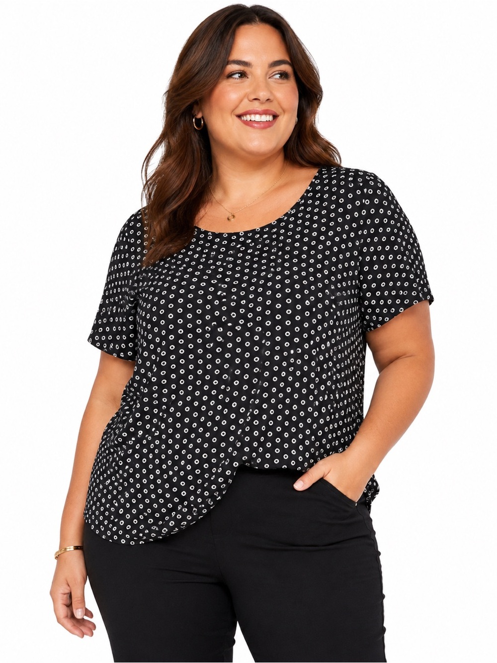 Ava & Viv Black White Geometric Print Short Sleeve- size 1x